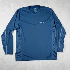 Huk Fishing Men's L Long Sleeve Blue Performance Shirt Sun Protection Outdoors